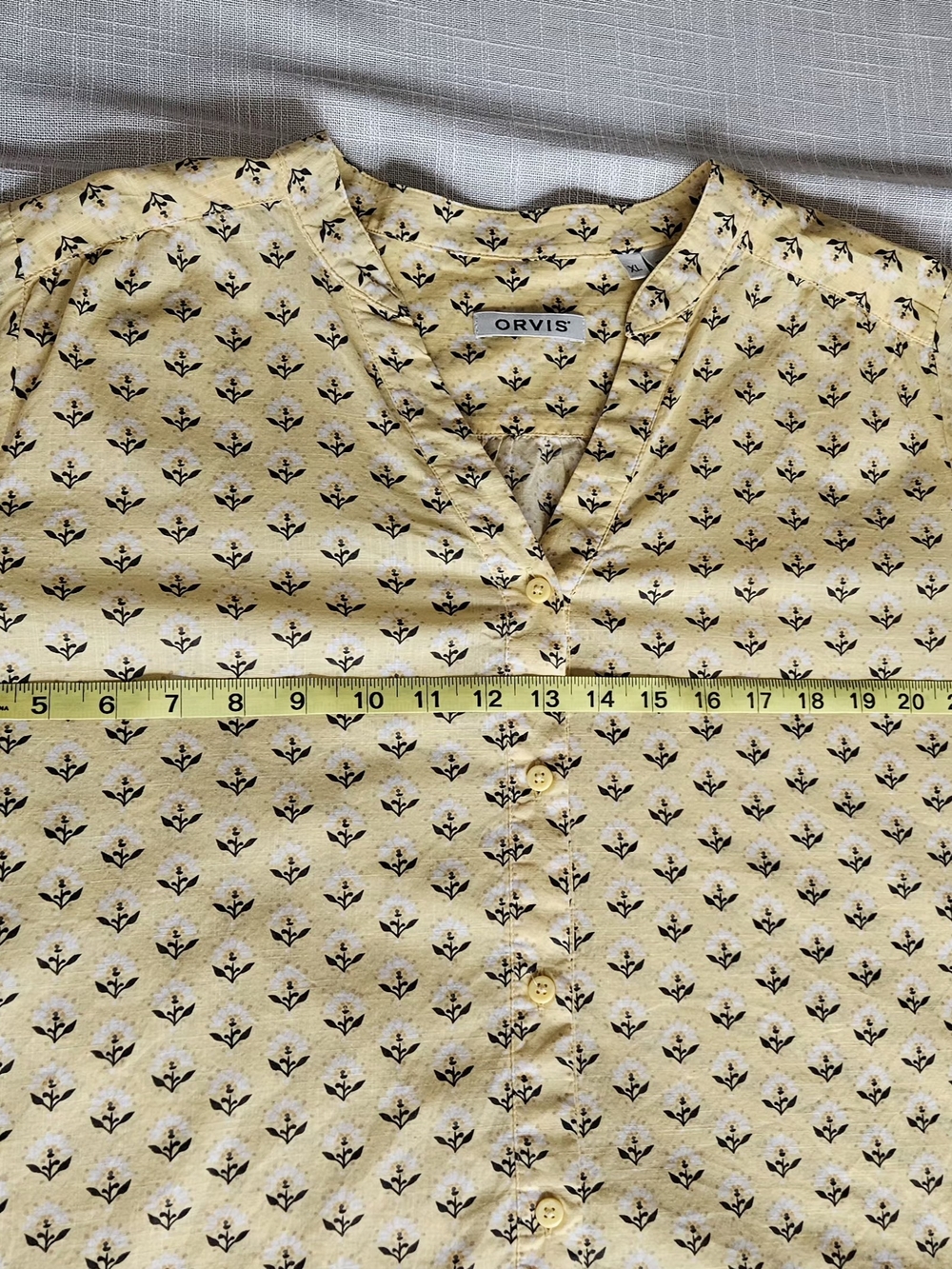 ​Orvis 100% Cotton Floral Block Print Blouse Yellow Casual Boho Size XL - Picture 10 of 14
